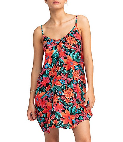 Roxy Spring Adventure Floral Print Scoop Neck Swim Cover-Up Dress