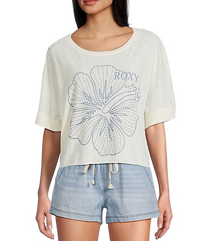 Roxy Stitched Bloom Short Sleeve Boxy Cropped T-Shirt