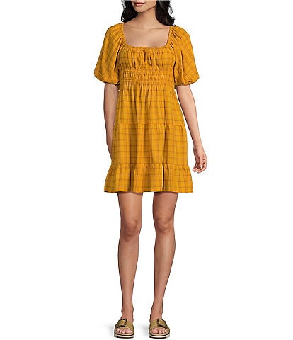 Roxy Sunset Oasis Short Sleeve Plaid Printed Mini Dress