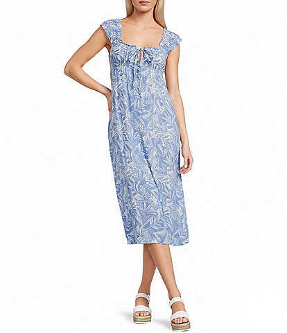 Roxy Sweet Pea Palm Printed Long Peasant Dress