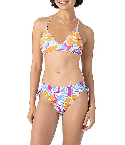 Roxy Topanga Canyon V-Neck Triangle Swim Top & Texture Rib Side Tie Hipster Swim Bottom