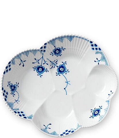 Royal Copenhagen Blue Elements Floral Pattern Geometric Motif Porcelain Sky Shaped Dish