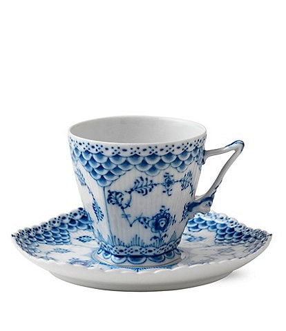 Royal Copenhagen Blue Fluted Full Lace Coffee Cup & Saucer