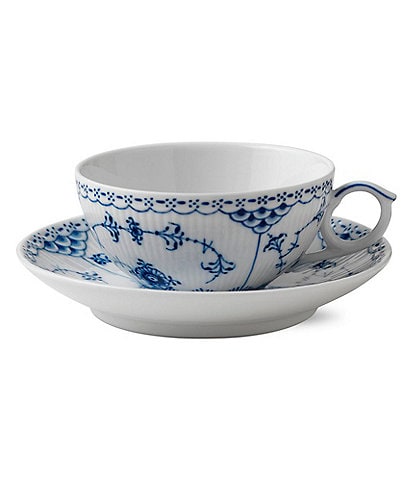 Royal Copenhagen Blue Fluted Half Lace Tea Cup & Saucer