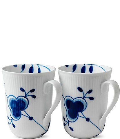Royal Copenhagen Blue Fluted Floral Pattern Porcelain 11-oz. Mega Mug, Set of 2