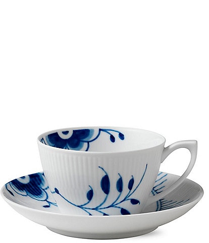 Royal Copenhagen Blue Fluted Floral Pattern Porcelain Mega Teacup and Saucer