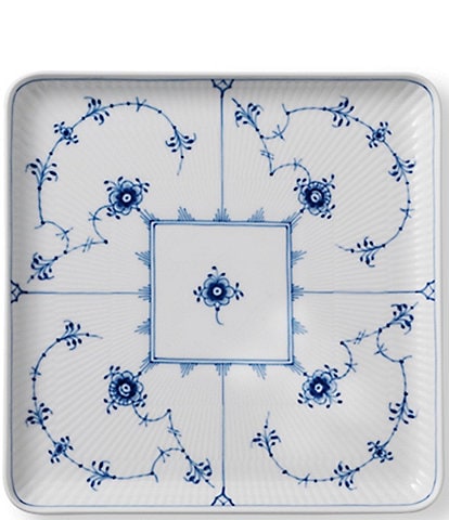 Royal Copenhagen Blue Fluted Plain Floral Motif Pattern Porcelain Large Square Plate