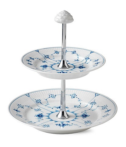 Royal Copenhagen Blue Fluted Plain Porcelain 2-Tier Etagere