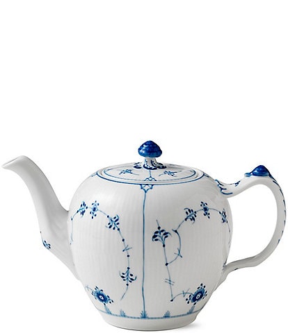 Royal Copenhagen Blue Fluted Plain Floral Motif Pattern Porcelain Teapot