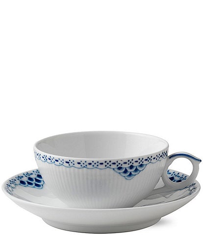 Royal Copenhagen Princess Delicate Blue Lace Border Pattern Tea Cup and Saucer