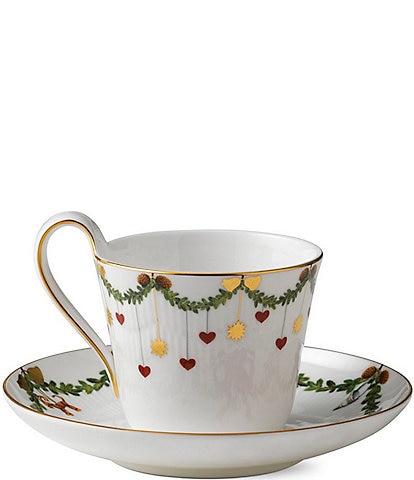 Royal Copenhagen Star Fluted Christmas High Handle Cup and Saucer