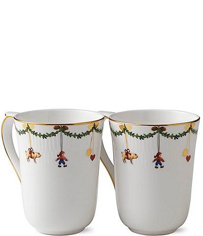 Royal Copenhagen Star Fluted Christmas Mugs, Set of 2