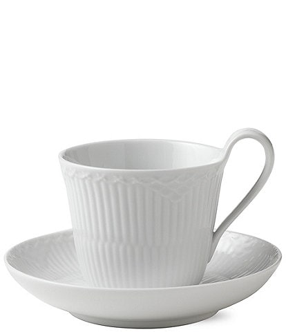  White Fluted Half Lace Cup & Saucer