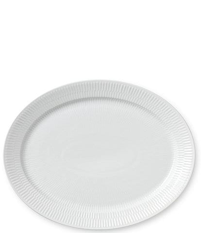  White Fluted Ribbed Oval Dish