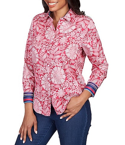 Ruby Rd. Abstract Floral Print Wrinkle Resistant Point Collar Long Sleeve Button Front Shirt