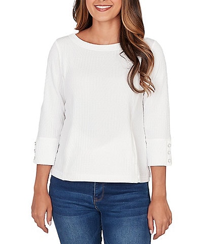 Ruby Rd. Abstract Textured Pucker Knit Scoop Neck 3/4 Sleeve Top