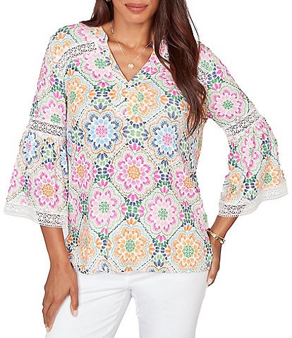 Ruby Rd. Allover Medallion Lace Inset Knit Top