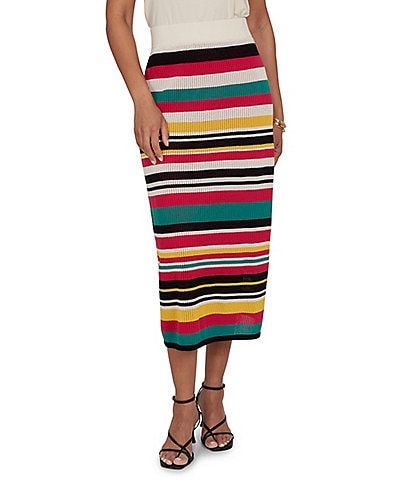 Ruby Rd. Bold Striped Mesh Stitch Pull-On Midi Coordinating Skirt