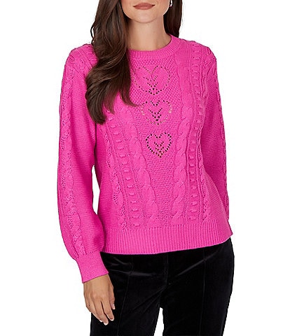 Ruby Rd. Cable Knit Boucle Crew Neck Long Sleeve Sweater