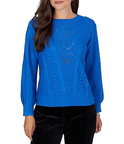 Ruby Rd. Cable Knit Boucle Crew Neck Long Sleeve Sweater