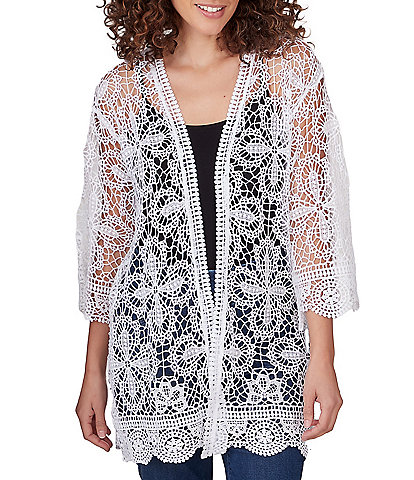 Ruby Rd. Medallion Lace 3/4 Sleeve Open-Front Cardigan