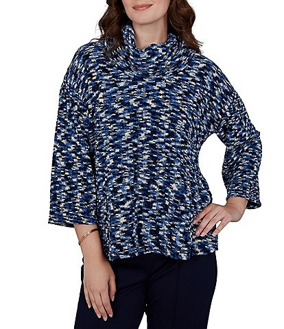 Ruby Rd. Chenille Knit Space Dye Draped 3/4 Sleeve Sweater
