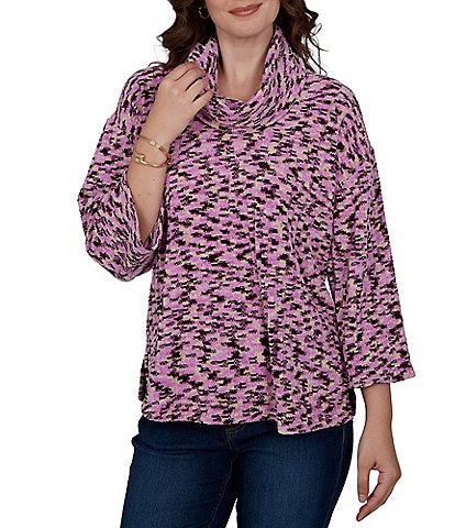 Ruby Rd. Chenille Knit Space Dye Draped 3/4 Sleeve Sweater