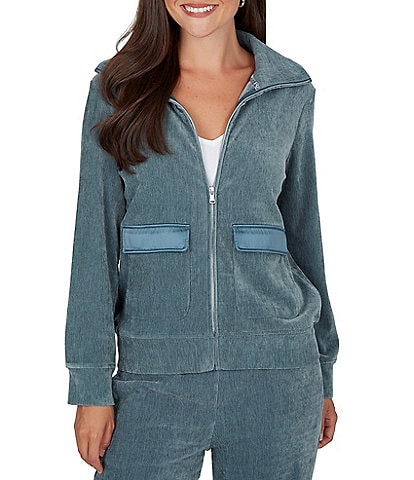 Ruby Rd. Coordinating Velveteen Portrait Collar Long Sleeve Zip Front Jacket