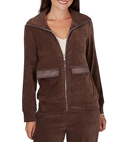 Ruby Rd. Coordinating Velveteen Portrait Collar Long Sleeve Zip Front Jacket