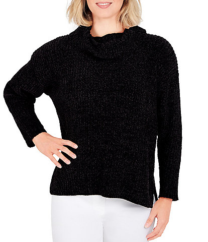 Ruby Rd. Cozy Chenille Cowl Neck Long Sleeve Drop Shoulder Side Slit High-Low Sweater