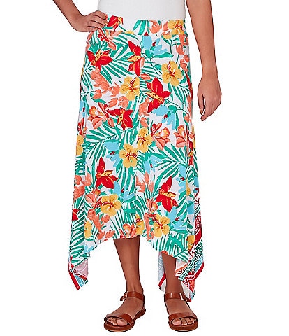 Ruby Rd. Crepe Knit Tropical Geo Print Pull-On Skirt