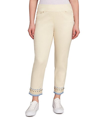 Ruby Rd. Embroidered Beaded Hem Pull-On Ankle Pants