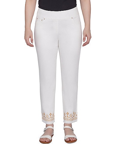 Ruby Rd. Embroidered Hem Pull-On Ankle Pants