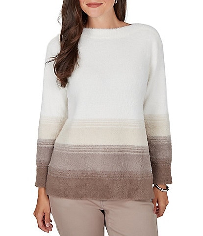 Ruby Rd. Eyelash Knit Ombre Ballet Neck Long Sleeve Sweater