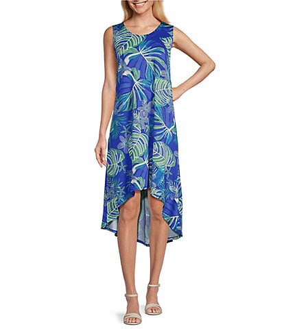 Ruby Rd. Jungle Puff Print Scoop Neck Sleeveless High-Low Hem Midi Dress