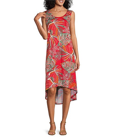 Ruby Rd. Jungle Puff Print Scoop Neck Sleeveless High-Low Hem Midi Dress