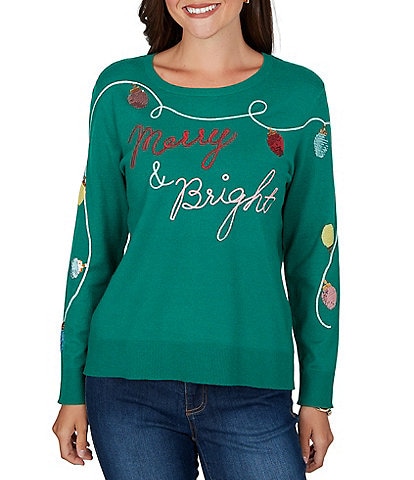 Ruby Rd. Knit Merry & Bright Holiday Light Scoop Neck Long Sleeve Sweater