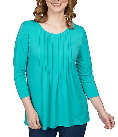 Ruby Rd. Knit Scoop Neck Pleat Front Detail 3/4 Sleeve Top
