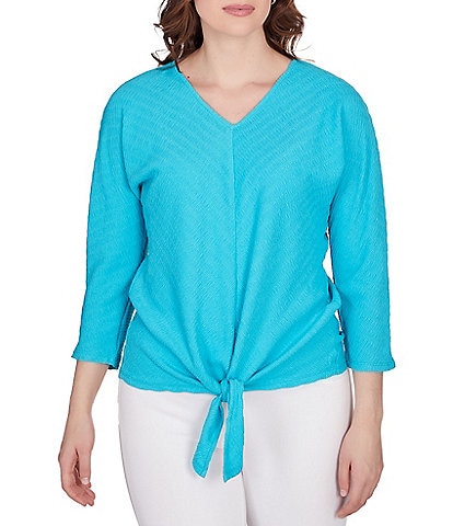 Ruby Rd. Knit V-Neck 3/4 Sleeve Tie-Front Top