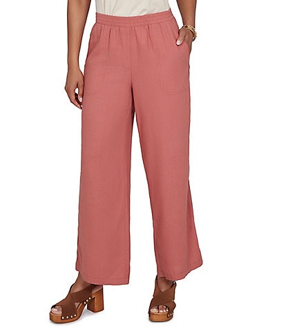  Lightweight Ramie Lace Trim Sideseam Detail Wide-Leg Pull-On Pants