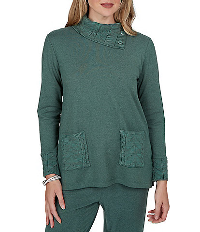 Ruby Rd. Luxe Rib Knit Split Cowl Neck Long Sleeve Pullover