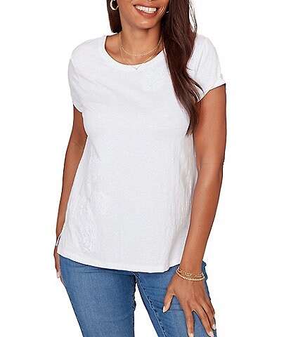 Ruby Rd. Paisley Lace Accents Scoop Neck Short Sleeve Tee Top