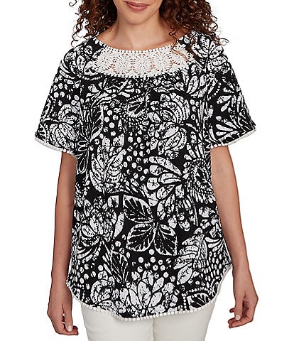 Ruby Rd. Paisley Lace Scoop Neck Short Sleeve Top