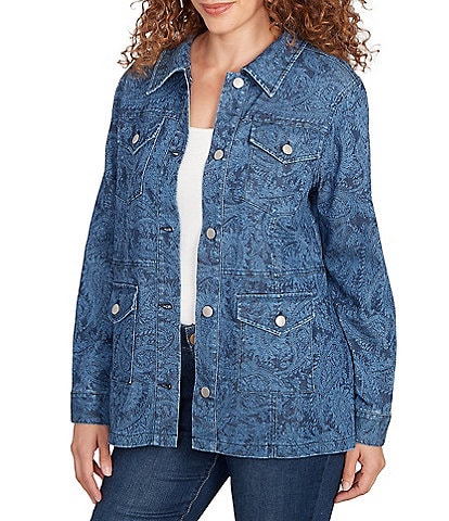 Ruby Rd. Paisley Point Collar Long Sleeve Button-Front Jacket