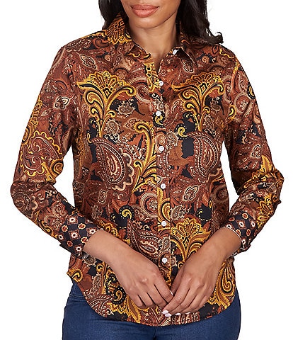 Ruby Rd. Paisley Print Wrinkle Resistant Point Collar Long Sleeve Button Front Shirt
