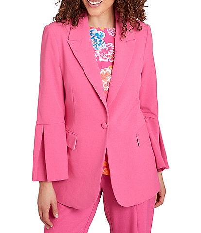 Ruby Rd. Peak Lapel Inverted Pleat Sleeve One-Button Front Blazer