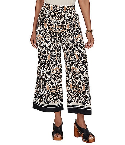 Ruby Rd. Petite Size Coordinating Textured Woven Modern Damask Pull-On Crop Pants