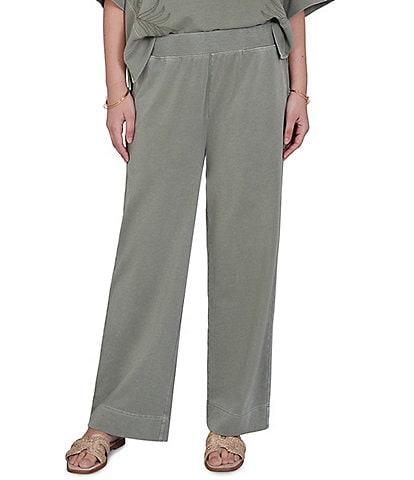 Ruby Rd. Petite Size Coordinating Snow -Washed French Terry Relaxed Pull-On Pants