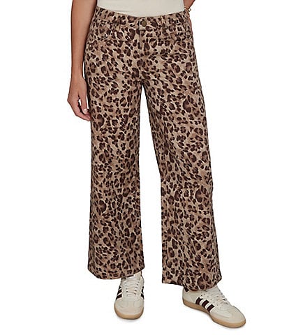 Ruby Rd. Petite Size Coordinating Stretch Denim Cheetah Print Wide Leg Pants
