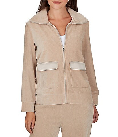 Ruby Rd. Petite Size Coordinating Velveteen Portrait Collar Long Sleeve Zip Front Jacket